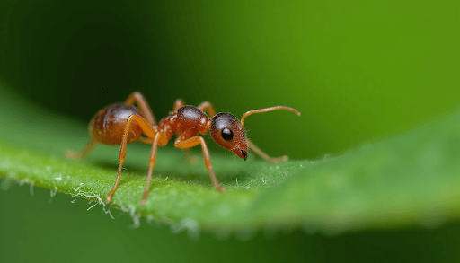 What Is an Ant’s Worst Enemy? A Friendly Guide to the Predators of Ants 3 A detailed macro shot of a brown ant on a bright green leaf, useful for pest identification and educational biology content.