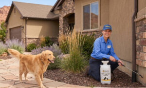 Pet-Friendly Pest Control In Utah: Safe Solutions For Homes With Pets 2 Pest control professional with dog