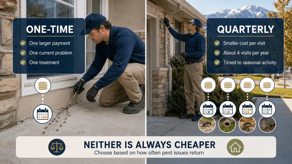 How Much Does Pest Control Cost In Utah? A 2026 Pricing Guide 1 One time versus quarterly what the price difference buys you
