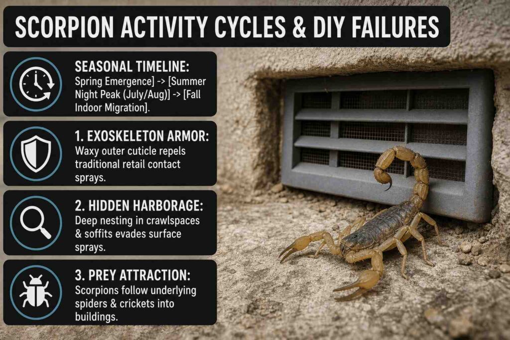 When are scorpions active and why do diy methods fail