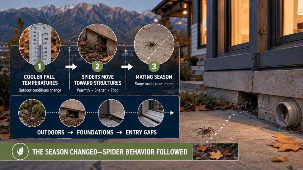 Why does spider activity change as fall approaches in salt lake city